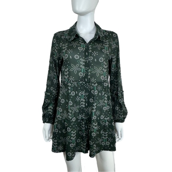Style & Co Green Floral Tiered Bishop Sleeve Mesh Tunic Blouse - Picture 1 of 6